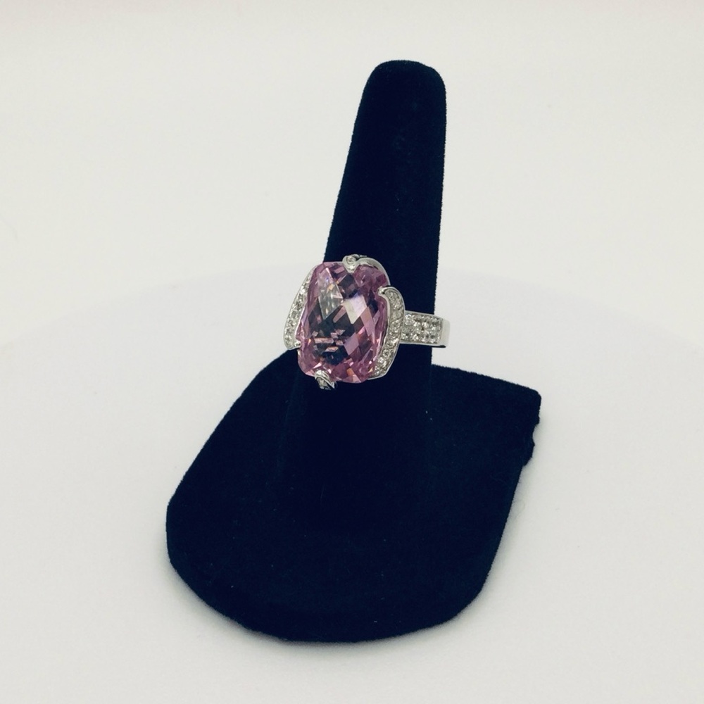 Bold Pink Sapphire & CZ Ring | Size 7 | .925 Sterling Silver